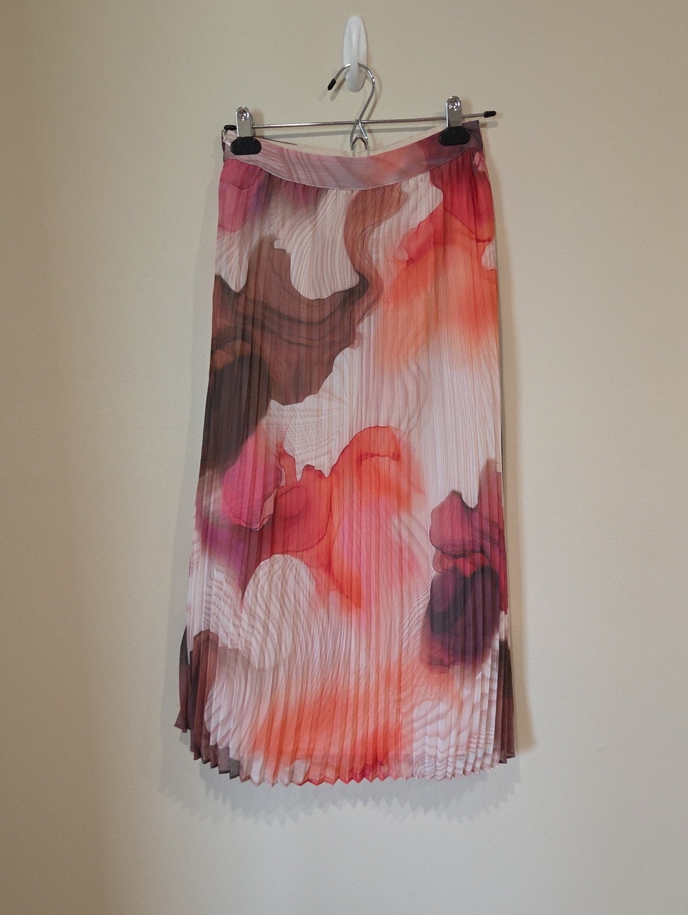 Express Pleated Floral Midi Skirt in Pink and Coral